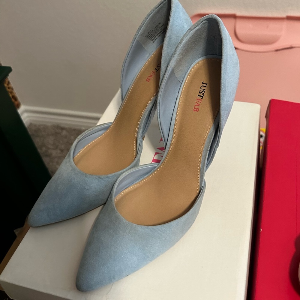 Just fab baby blue suede like heels